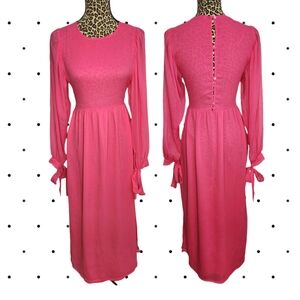 STRADIVARIUS Long Sleeve Pink Dress with bow ties on sleeves SIZE S
